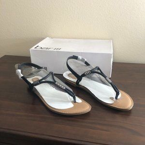 bar III Women's Vortex Split Toe Casual T-Strap Sandals Black Size 10 US